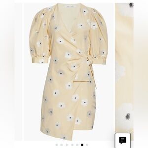 SAMSOE CELESTINA FLORAL SHORT SLEEVE COTTON/SILK BLEND WRAP DRESS PUFF SLEEVE